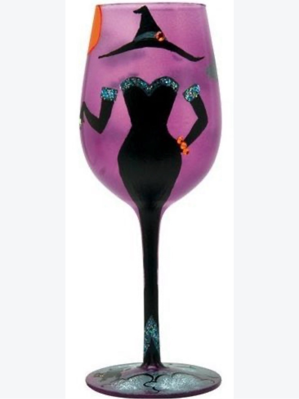 Lolita Painted Halloween witch wine glass collectible Retired